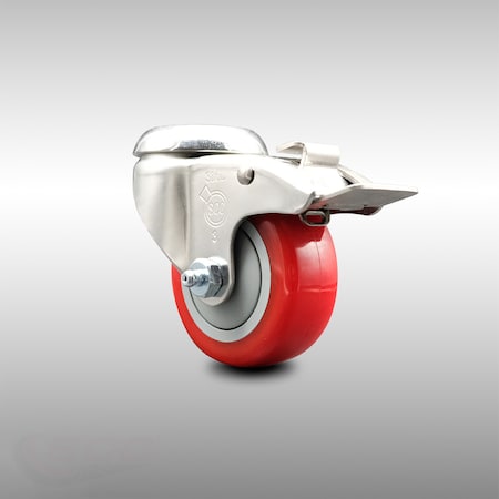 Service Caster 3.5 Inch 316SS Red Polyurethane Swivel Bolt Hole Caster with Total Lock Brake SCC-SS316BHTTL20S3514-PPUB-RED